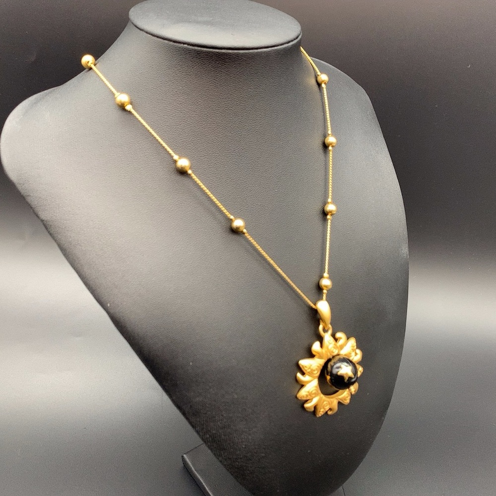 Anne Klein Elegant Gold and Black Pendant Long Necklace
